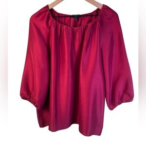 Talbots 100% Silk Elegant Garnet Red Women's Top Poet Sleeves Size Large Petite